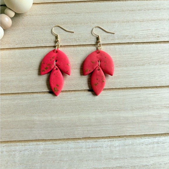 Coral Drop Earring with Gold Leaf Accents – Boho Chic Statement Handmade Jewelry - Picture 7 of 9